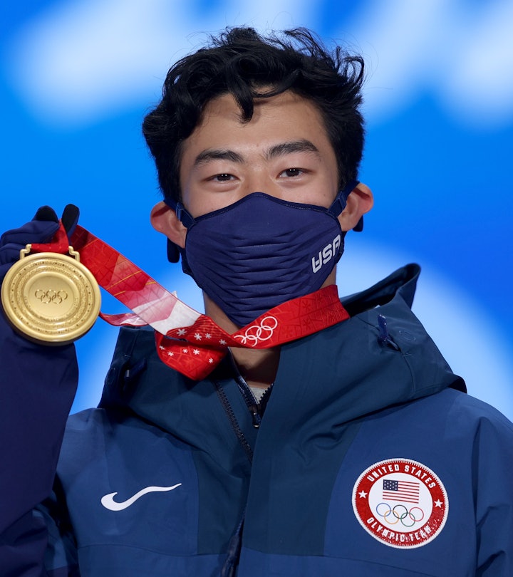 BEIJING, CHINA - FEBRUARY 10: Gold medallist, Nathan Chen of Team United States poses with their med...