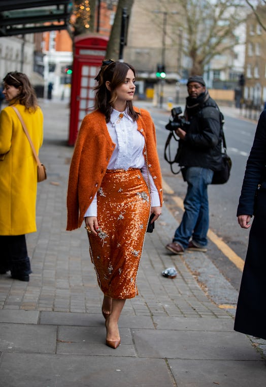 Jenna Coleman at London Fashion Week Fall/Winter 2022.