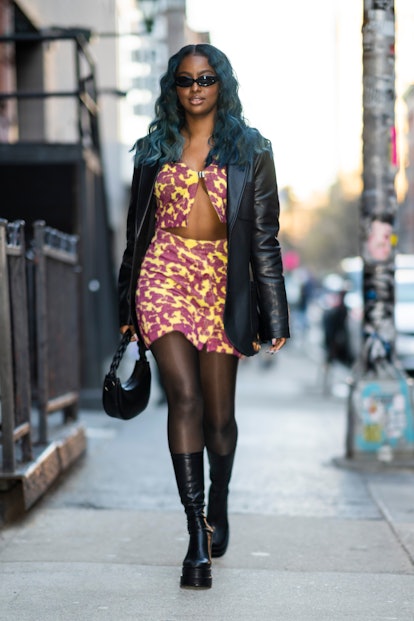 NEW YORK, NEW YORK - FEBRUARY 20: Justine Skye is seen in the East Village on February 20, 2022 in N...