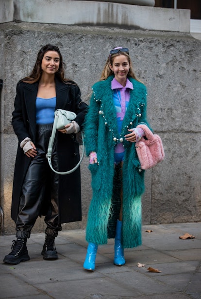 LONDON, ENGLAND - FEBRUARY 18: Guests seen outside Rixo during London Fashion Week February 2022 on ...