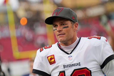 TAMPA, FL - JANUARY 16: Tampa Bay Buccaneers quarterback Tom Brady (12) looks on during the game bet...