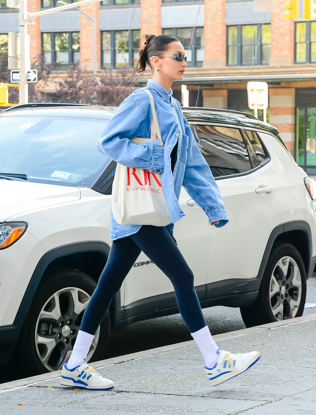 NEW YORK, NY - OCTOBER 07: Model Bella Hadid is seen in Soho on October 7, 2021 in New York City. ...