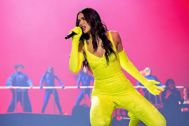 MIAMI, FLORIDA - FEBRUARY 09: Dua Lipa performs onstage during the Dua Lipa Future Nostalgia Tour at...