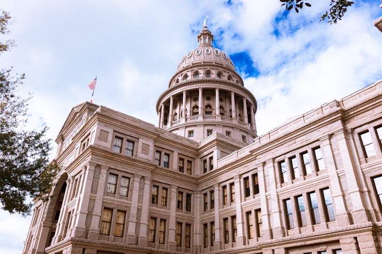 The stunning architecture of the dome at the front of the Austin Texas State Capital. Bright and sun...