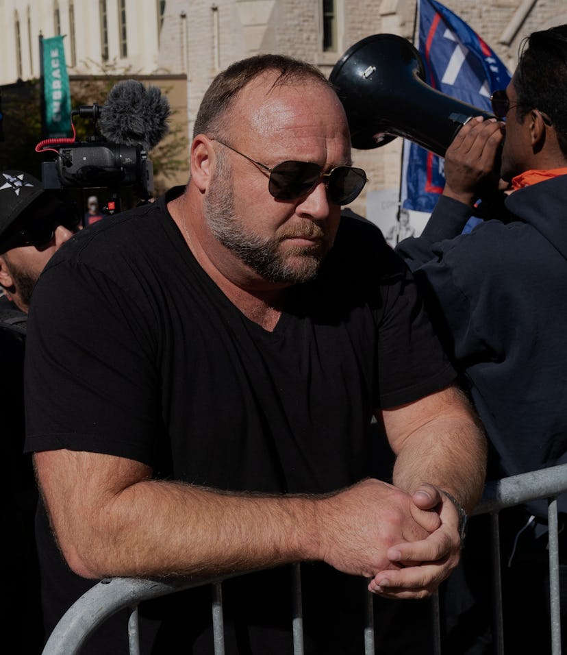 ATLANTA, GA - NOVEMBER 18: Alex Jones, host of Infowars, an extreme right-wing program that often tr...