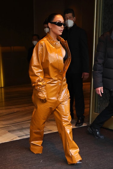 Kim Kardashian  is seen during the Milan Fashion Week Fall/Winter 2022/2023 