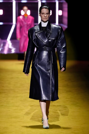 A model walks the runway at the Prada fashion show during the Milan Fashion Week Fall/Winter 2022/20...