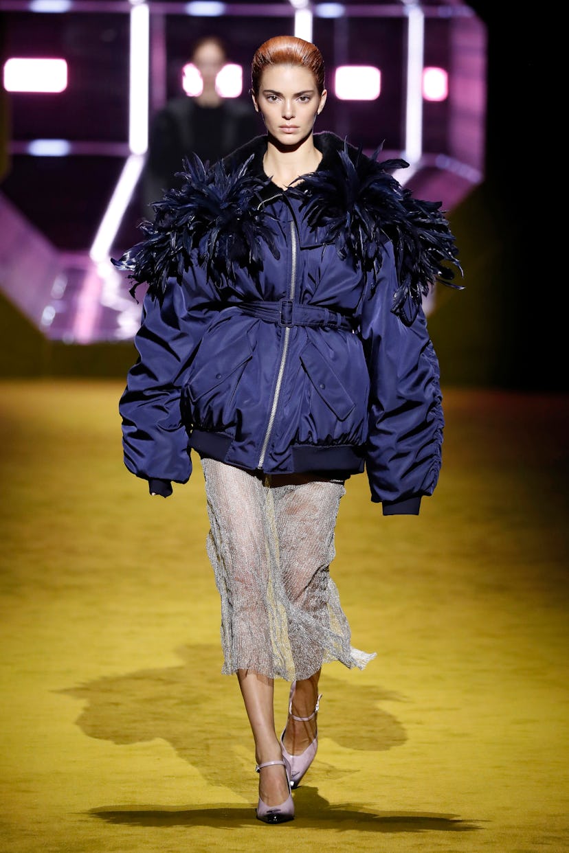 A model walks the runway at the Prada fashion show during the Milan Fashion Week Fall/Winter 2022/20...