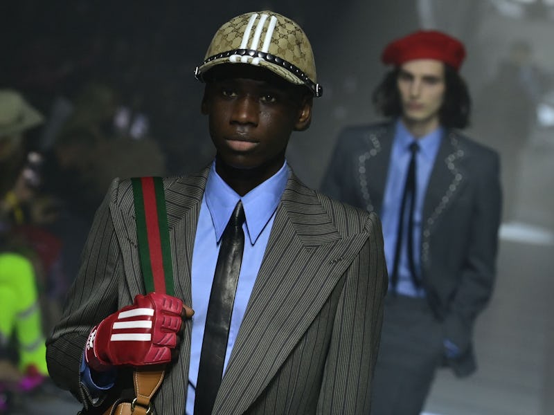 A model presents a creation during the Gucci Women Fall/Winter 2022-2023 collection as part of the M...