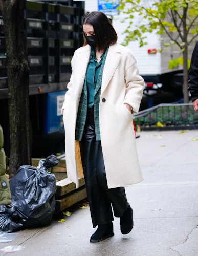 Selena Gomez Brown Double Breasted Coat Street Style Autumn Winter