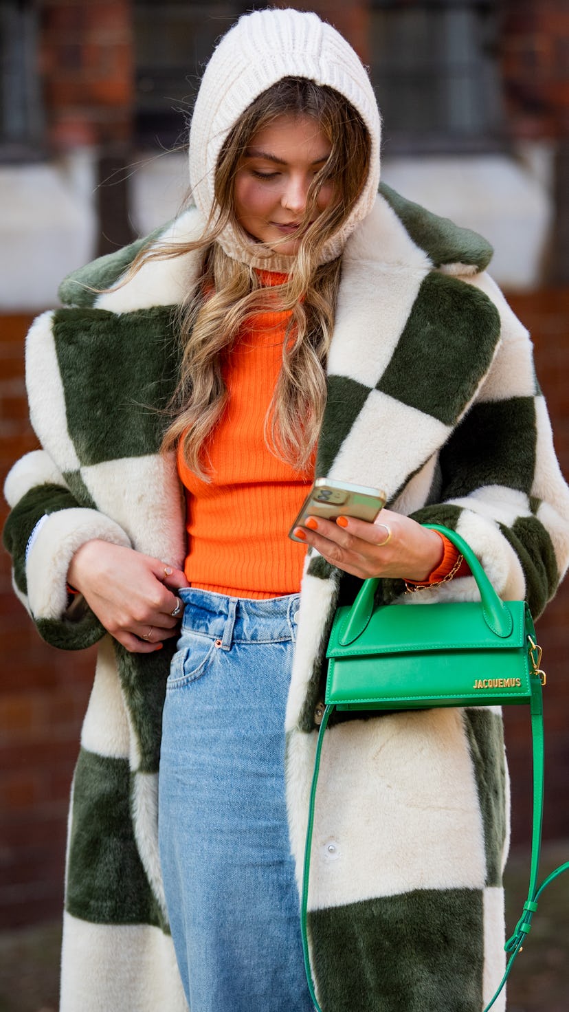 London Fashion Week Street Style Checkerboard Coat