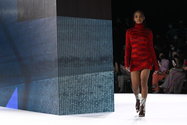 MILAN, ITALY - FEBRUARY 25: A model walks the runway at the Missoni fashion show during the Milan Fa...