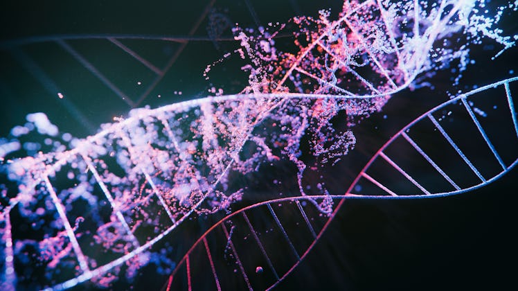 DNA strands - 3d images of dna molecules on black background, science nanotechnology, medical concep...