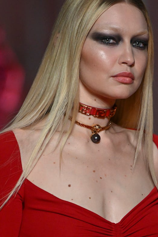 Gigi Hadid's bleached brows made an appearance in Milan Feb. 25. Photo via Getty Images
