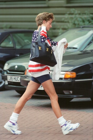 Princess Diana, Princess of Wales, arrives at The Chelsea Harbour Gym Club in West London. Picture t...