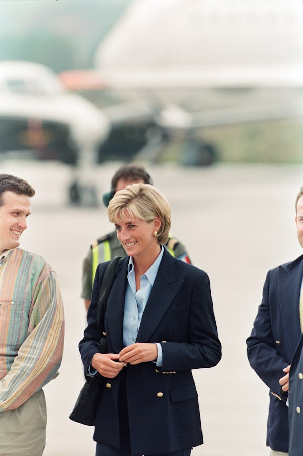 HRH, The Princess of Wales, Princess Diana, on her arrival at Sarajevo airport Friday, 8th August 19...
