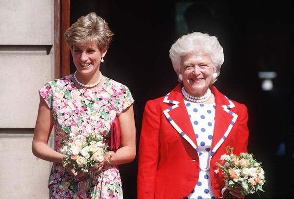 LONDON, UNITED KINGDOM - JULY 17:  Princess Diana With First Lady Barbara Bush Visiting The Middlese...
