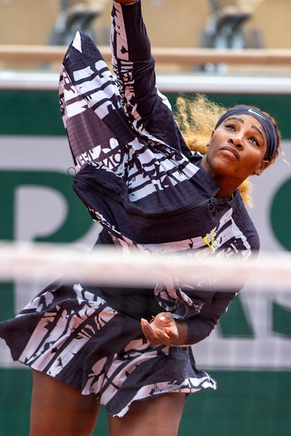 PARIS, FRANCE May 30.   Serena Williams of the United States wears a Nike outfit designed by Virgil ...