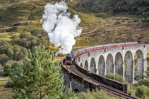 The jacobite steam train 44871 along the West Highland Line from Fort William to Mallaig. Pictured h...