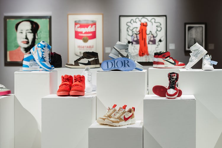 Collection of Nike shoes including a pair of Nike Sky Jordan 1, 1985, with Chicago Bulls white, blac...