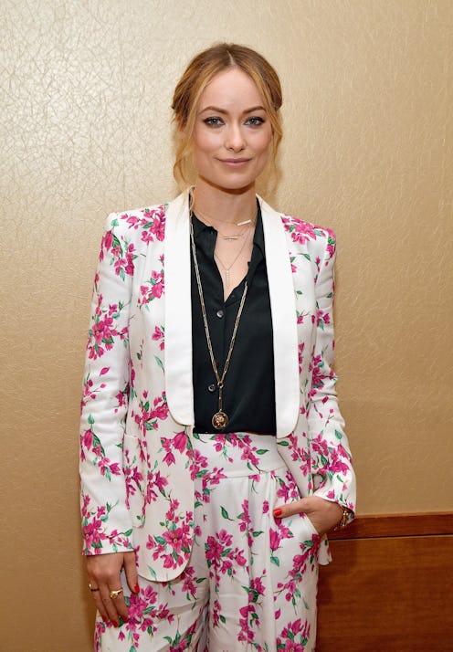 Olivia Wilde wears Rachel Zoe floral blazer and pants.