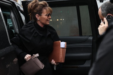 NEW YORK, NY - FEBRUARY 4: Former Alaska Gov. Sarah Palin arrives the New York State County Supreme ...