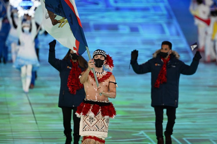 American Samoa’s Nathan Crumpton made headlines as the shirtless flag bearer at the 2022 Winter Olym...