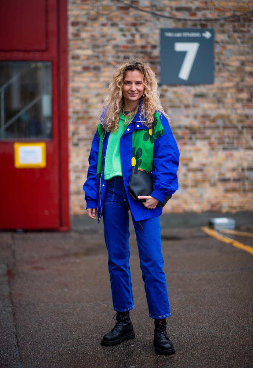 COPENHAGEN, DENMARK - FEBRUARY 01: Mija Knezevic seen wearing blue pants and jacket outside Rabens S...