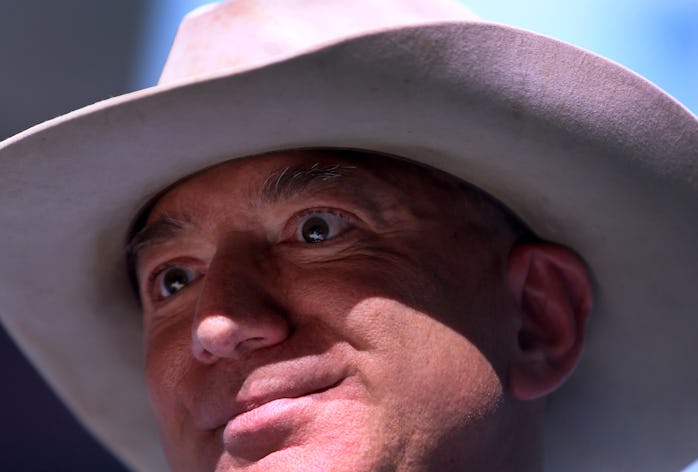 VAN HORN, TEXAS - JULY 20: Jeff Bezos speaks about his flight on Blue Origin’s New Shepard into spac...