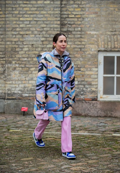 COPENHAGEN, DENMARK - FEBRUARY 02: Idalia Salsamendi seen wearing colorful jacket, pink bag & pants,...