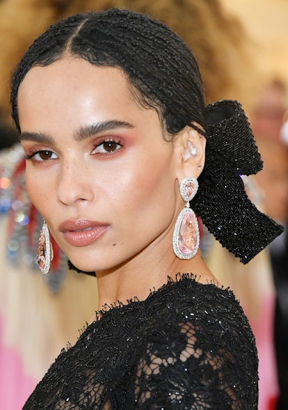 Zoe Kravitz wearing a beaded black bow at the Met Gala in 2018.