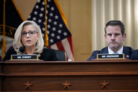 WASHINGTON, DC - DECEMBER 1: (L-R) Rep. Liz Cheney (R-WY), vice-chair of the select committee invest...
