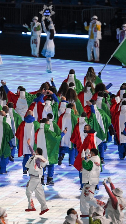 Italian delegates at the 2022 Winter Olympics opening ceremony wore festive outfits.