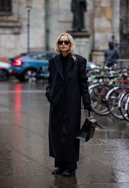 COPENHAGEN, DENMARK - FEBRUARY 01: Stephanie Broek seen wearing black coat, Hermes bag outside Lovec...