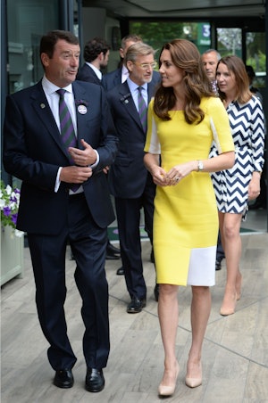 Britain's Catherine, Duchess of Cambridge visits the Lawn Tennis Championships at the All England La...