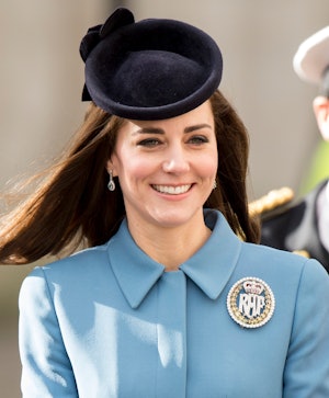 LONDON, ENGLAND - FEBRUARY 07:  Catherine, Duchess of Cambridge, Honorary Air Commandant, walks to a...