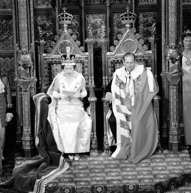Queen Elizabeth II and Prince Philip, The Duke of Edinburgh wearing Ducal Robes.