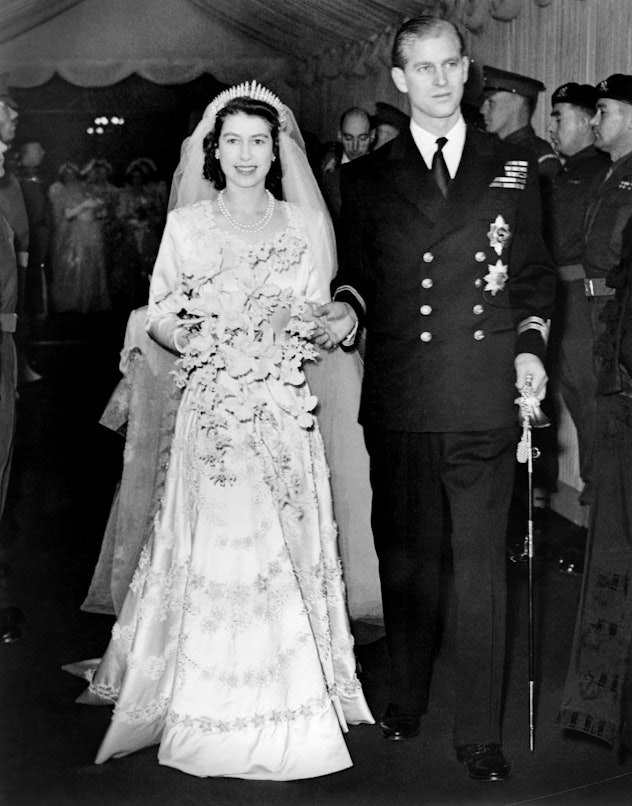 Princess Elizabeth of England and Prince Philip are seen on their wedding day 20th November 1947.