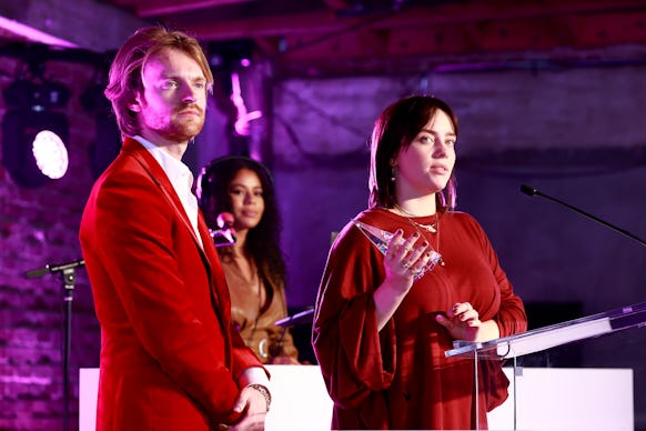 LOS ANGELES, CALIFORNIA - DECEMBER 04: (L-R) Finneas and Billie Eilish accept the Film Song of the Y...