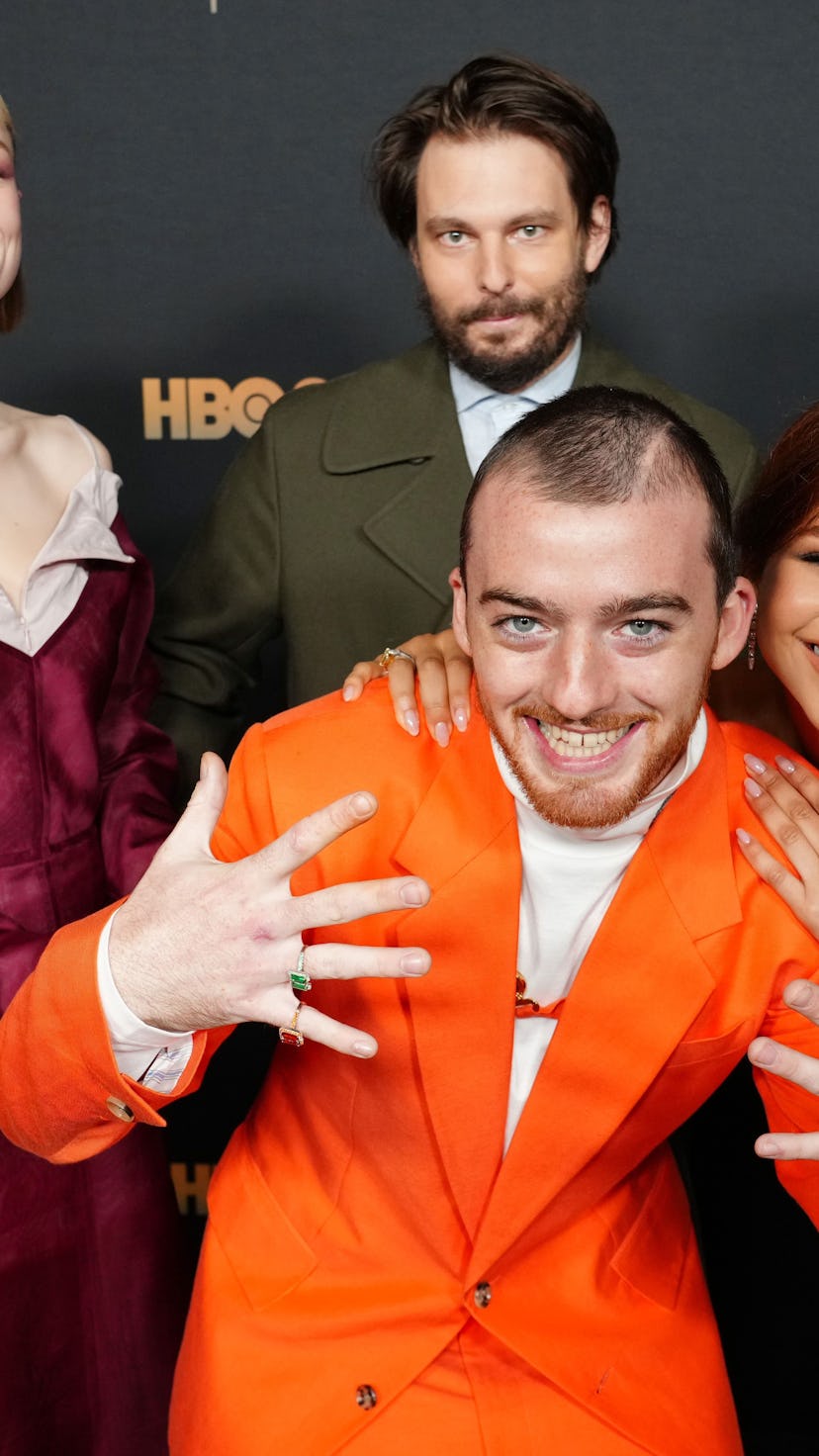 LOS ANGELES, CALIFORNIA - JANUARY 05: (L-R) Hunter Schafer, Sam Levinson, Angus Cloud, and Zendaya a...