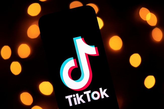 This photo taken on November 21, 2019, shows the logo of the social media video sharing app Tiktok d...