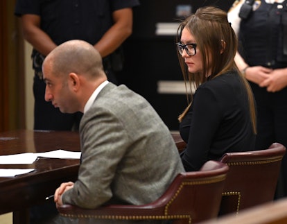 Fake German heiress Anna Sorokin sits next to her attorney Todd Spodek during her sentencing at Manh...