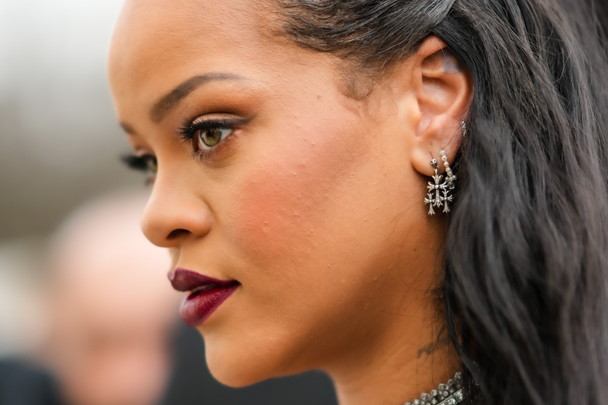 Rihanna with Fenty lipstick at Paris Fashion Week F/W 2022.