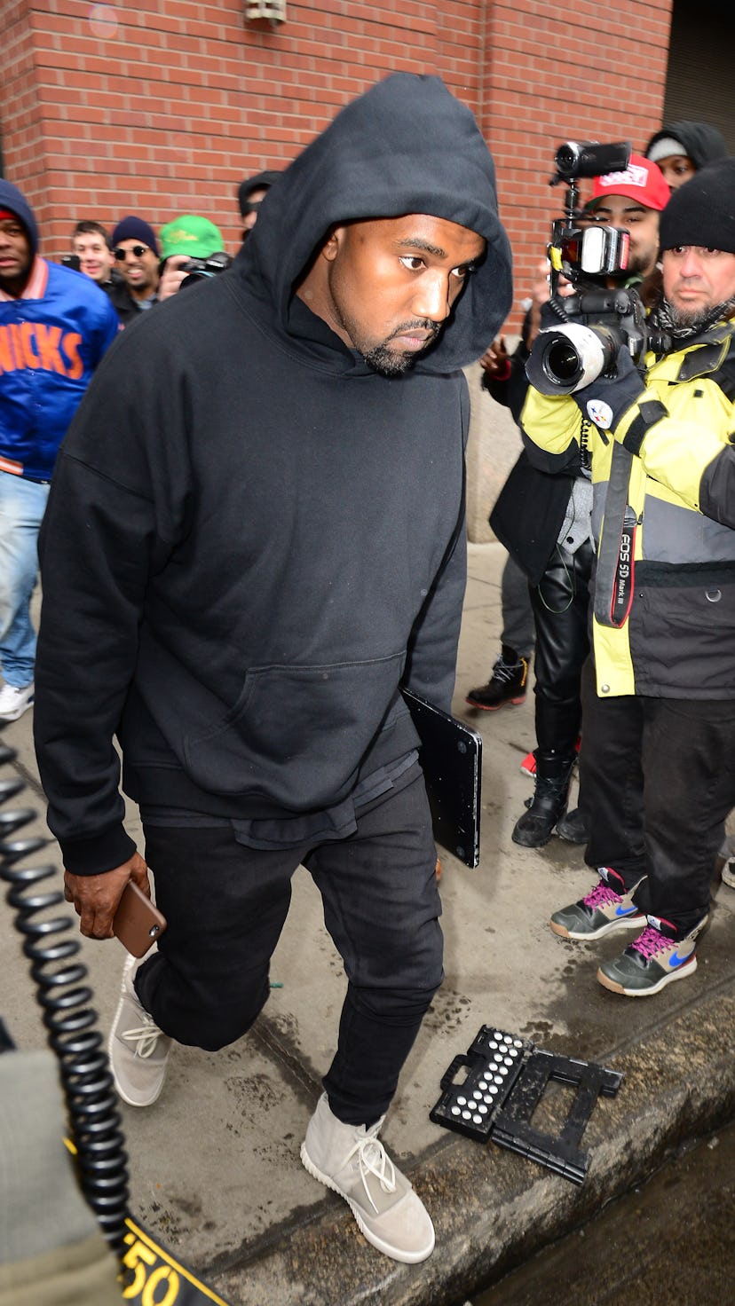 NEW YORK, NY - FEBRUARY 12:  Kanye West seen leaving his apartment  on February 12, 2015 in New York...