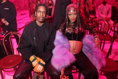 Asap Rocky and Rihanna are seen at the Gucci show during Milan Fashion Week Fall/Winter 2022/23 on F...