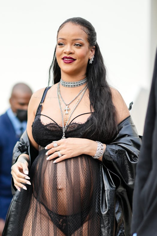 Rihanna wearing lingerie at the Dior show during Paris Fashion Week.