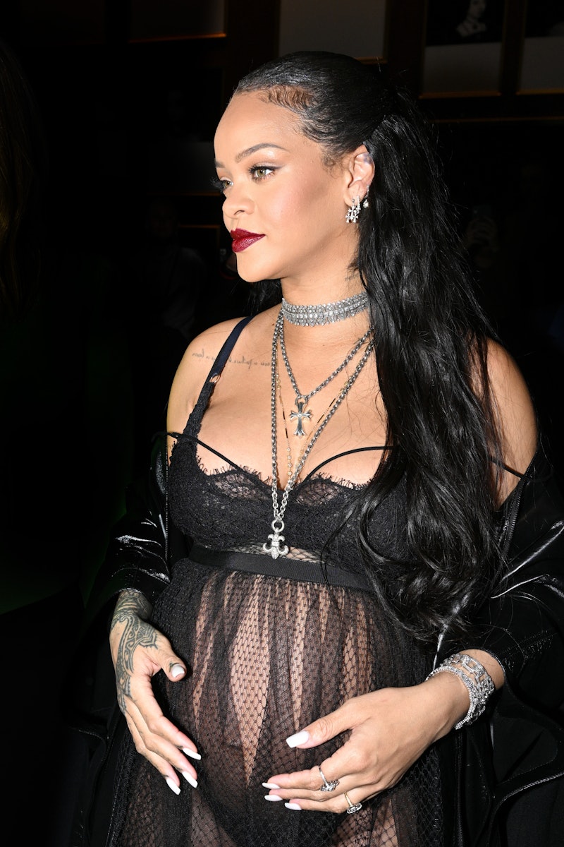 Rihanna in lingerie at the Dior fashion show in Paris. 