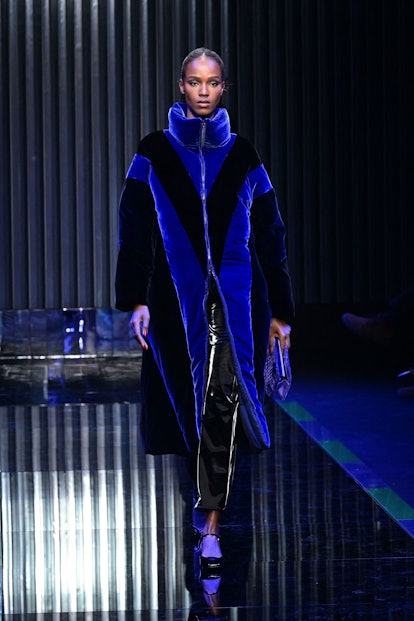 A model presents a creation during the Giorgio Armani catwalk show for the Fall/Winter 2022/2023 col...