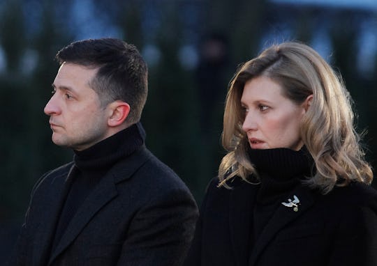 Ukrainian President Volodymyr Zelensky and his wife Olena paid tribute to the victims of the 1932-19...
