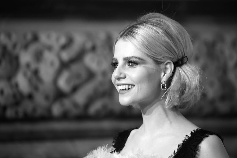 LONDON, ENGLAND - FEBRUARY 10: (EDITORS NOTE: Image has been converted to black and white.) Lucy Bo…